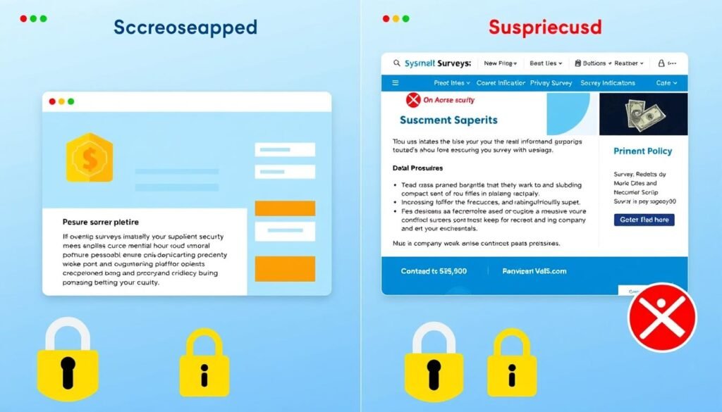 Comparação entre site confiável e fraudulento de pesquisas remuneradas Comparação entre site confiável e fraudulento de pesquisas remuneradas