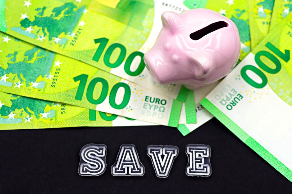 Saving Money Background Featuring Euro Bank Notes and a Piggy Bank